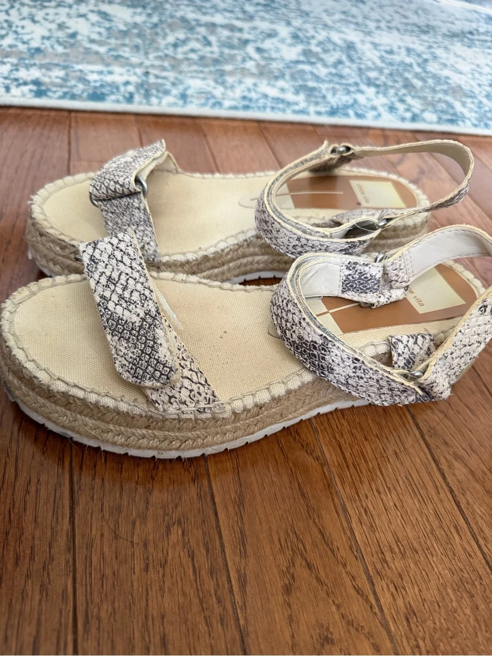 Dolce Vita Snake-Print Espadrille Slingback Sandals in White and Gray